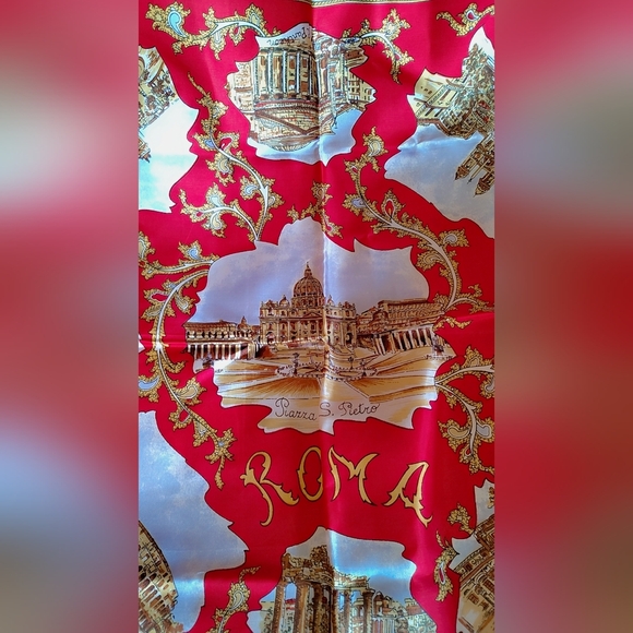 🩷$15 | Elegant Red & Gold Roma-Themed Scarf – Versatile Accessory - Picture 5 of 11